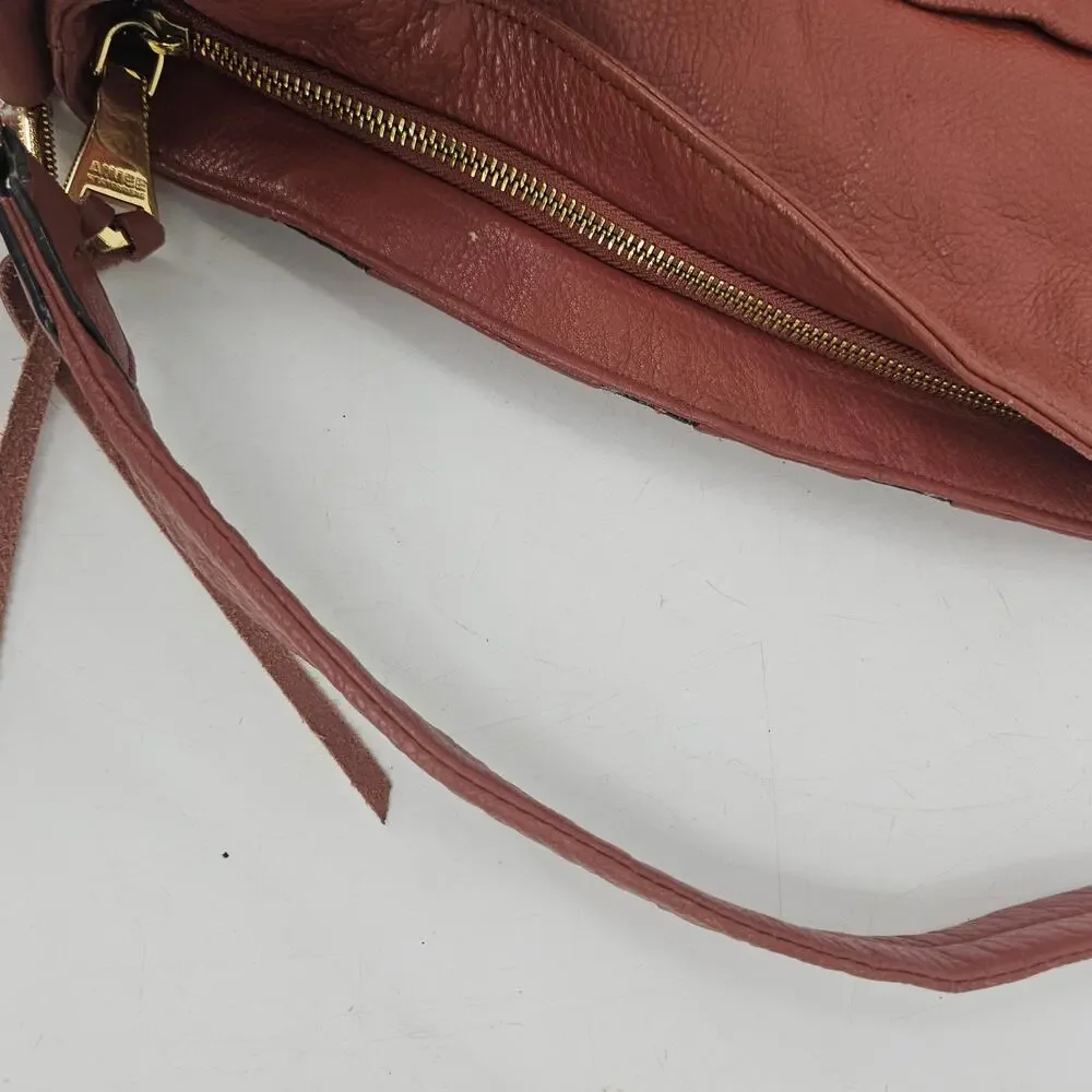 Aimee Kestenberg Tuscany Brown Slouchy Pebbled Leather Suede Hobo Bag Boho
